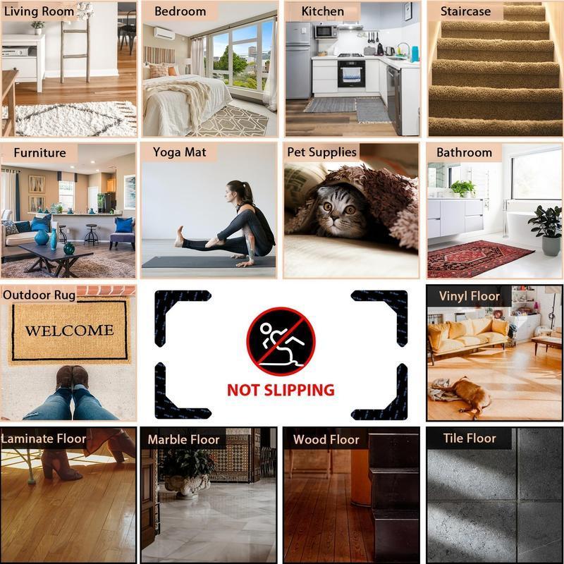 Non-slip Carpet Stickers, 8pcs/set Non-slip Area Rug Sticker, Prevent Rugs from Moving and Rolling Edges, Suitable for Living Room Dining Room Bathroom Rugs