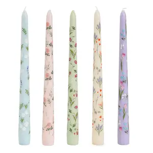 Sungmor Pretty Floral Taper Candlesticks, Beautiful Decal Craft, Decorative Candle, Scented & Colored Tall Candlestick, Long Burning & Smokeless Tapered Holiday Party Celebrate Candle