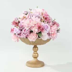 4-Pack Metal Flower Vases Compote Pedestal Bowl 10" with Vintage Floral Pattern Gold - Luxe Wedding Centerpieces