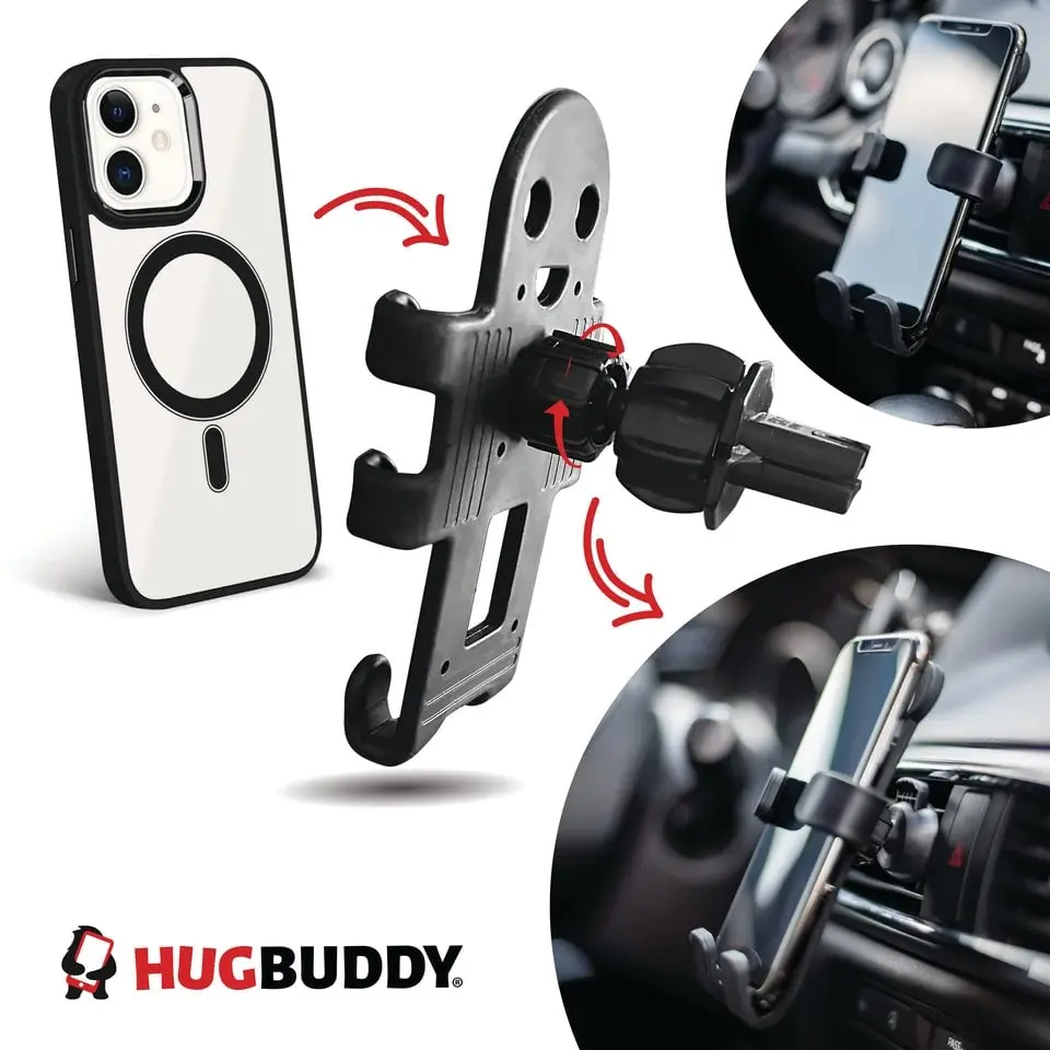 Silicone Car Cell Phone Mount with 360° Rotation 360 Stand - Durable, Easy-Install Interior Accessory, Flexible Arm, Soft-Touch Open Base Hug Buddy Holder, Comfortable Viewing, Fits Most Devices (66586ZHB OG Black)