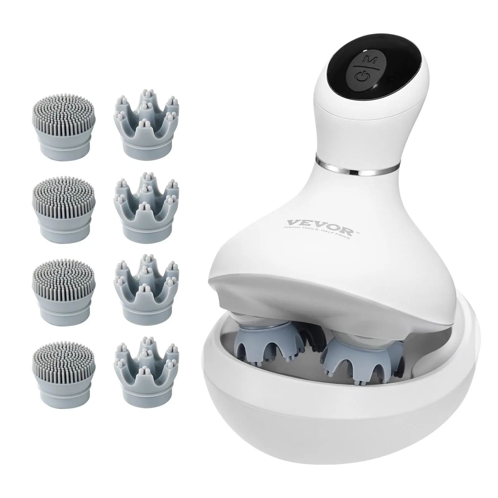 VEVOR Electric Scalp Massager,  Rechargeable Head Massager Hair Growth, IPX7 Waterproof | Portable Kneading Scalp Scratcher with 8 Removable Massage Head for Stress Relief, Deep Clean, Gift for Mom/Dad