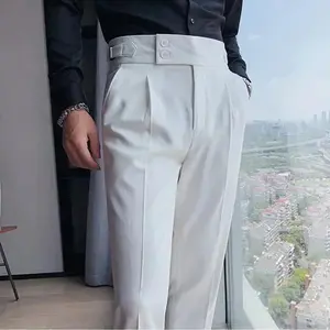 British Style Autumn New Solid High Waist Trousers Men Formal Pants High Quality Slim Fit Business Casual Suit Pants Hommes Brown Clothes