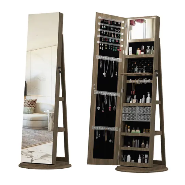 360° Swivel Jewelry Armoire - Standing Full Length Mirror with Lockable Storage & Interior Lighted Mirror for Bedroom Antique  drawers for bedroom Cabinet Acrylic summerwins,summerwins