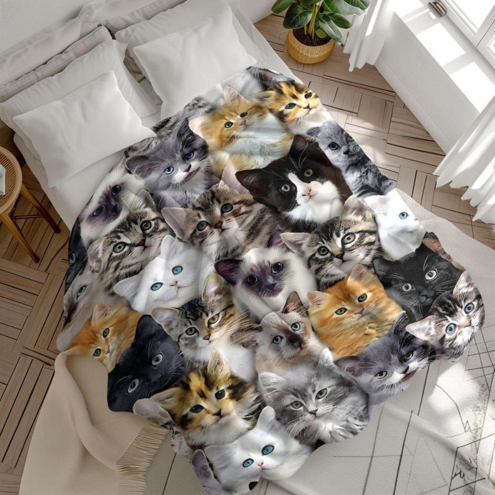 Cute Cat Pattern PlushBlanket, Soft Comfortable Throw Blanket, Air-conditioned Room Blanket, Warm Nap Blanket for Home & Office, Fluffy Blanket