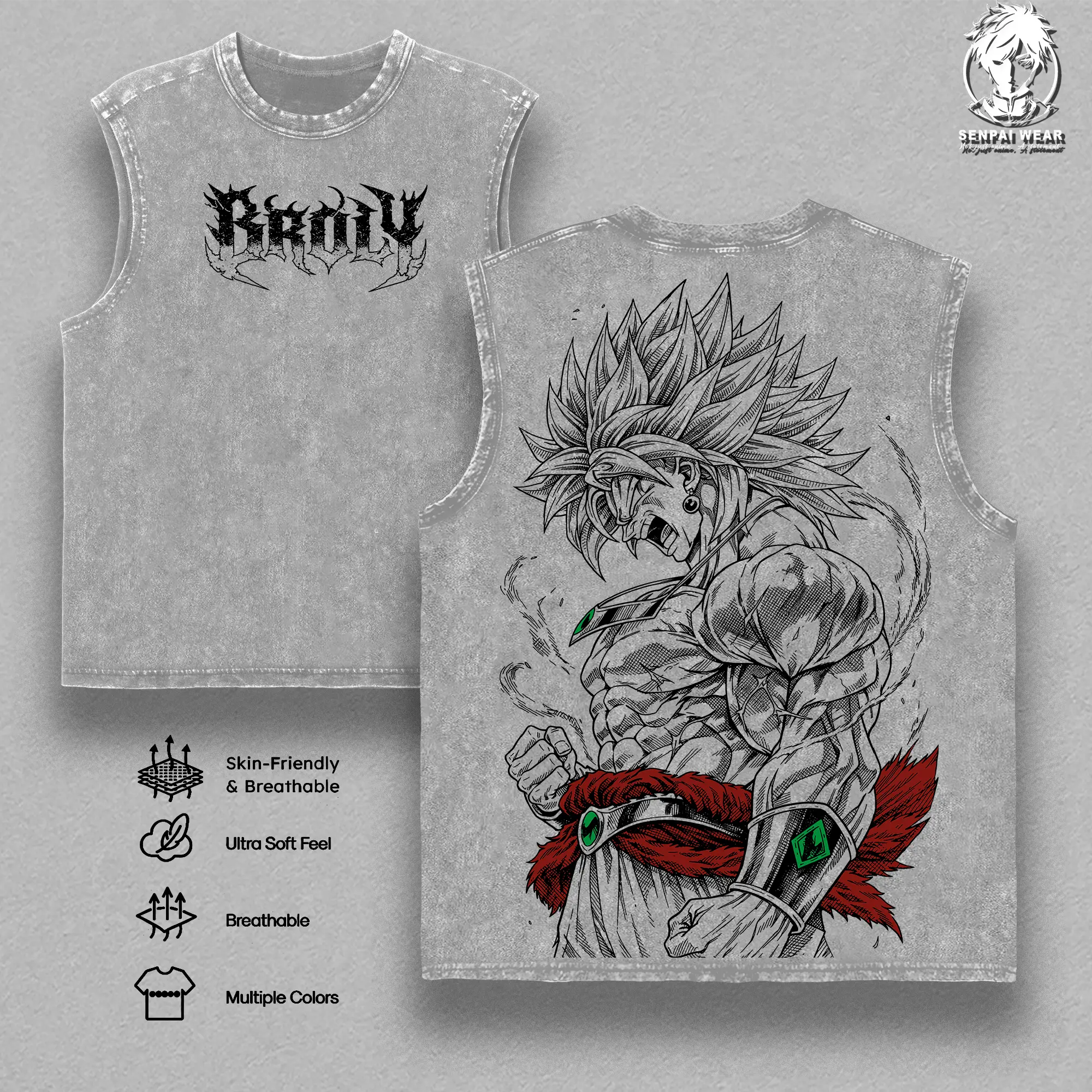 Broly Tank Tops Washed, DBZ Anime Graphic Tee, Oversized Y2K Bootleg Vintage Washed Shirt, Heavyweight Streetwear For Men, Gym Pump Cover Outfit, Gift For Anime Lovers