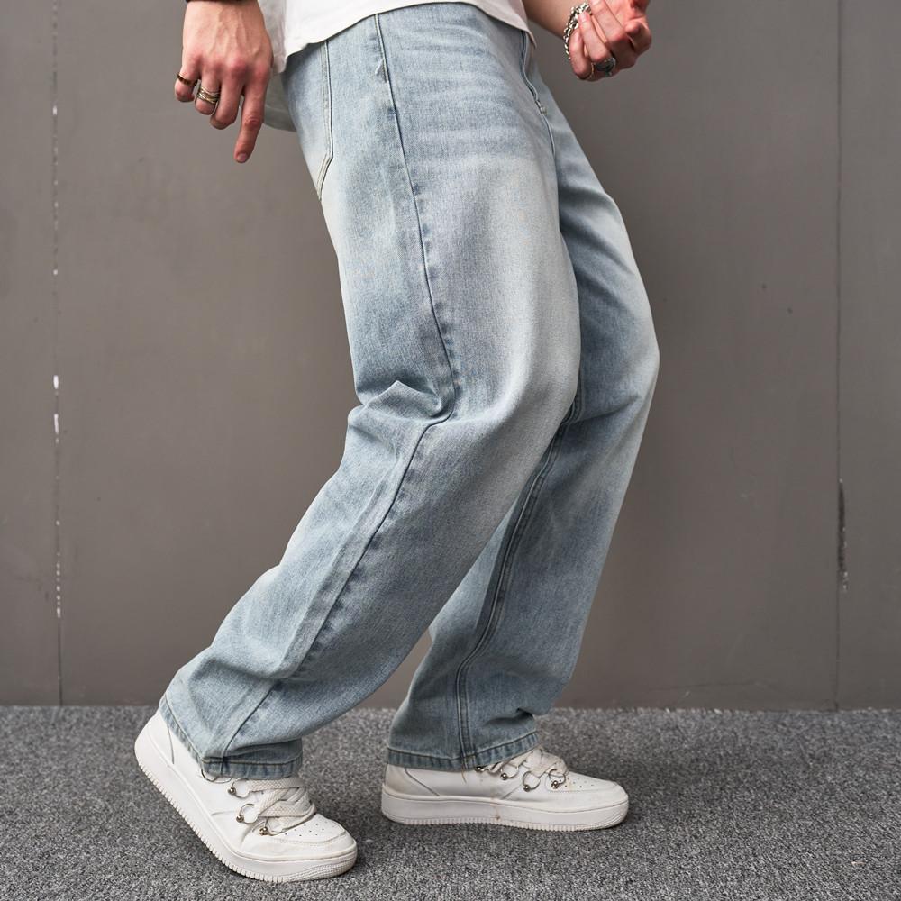Baggy Jeans Men Multiple Pockets Distressed Straight Carpenter Stylish Comfortable Cargo Denim Pants Menswear Underwear Plain Casual Beige 113 Baggy Pants Skinny Jeans