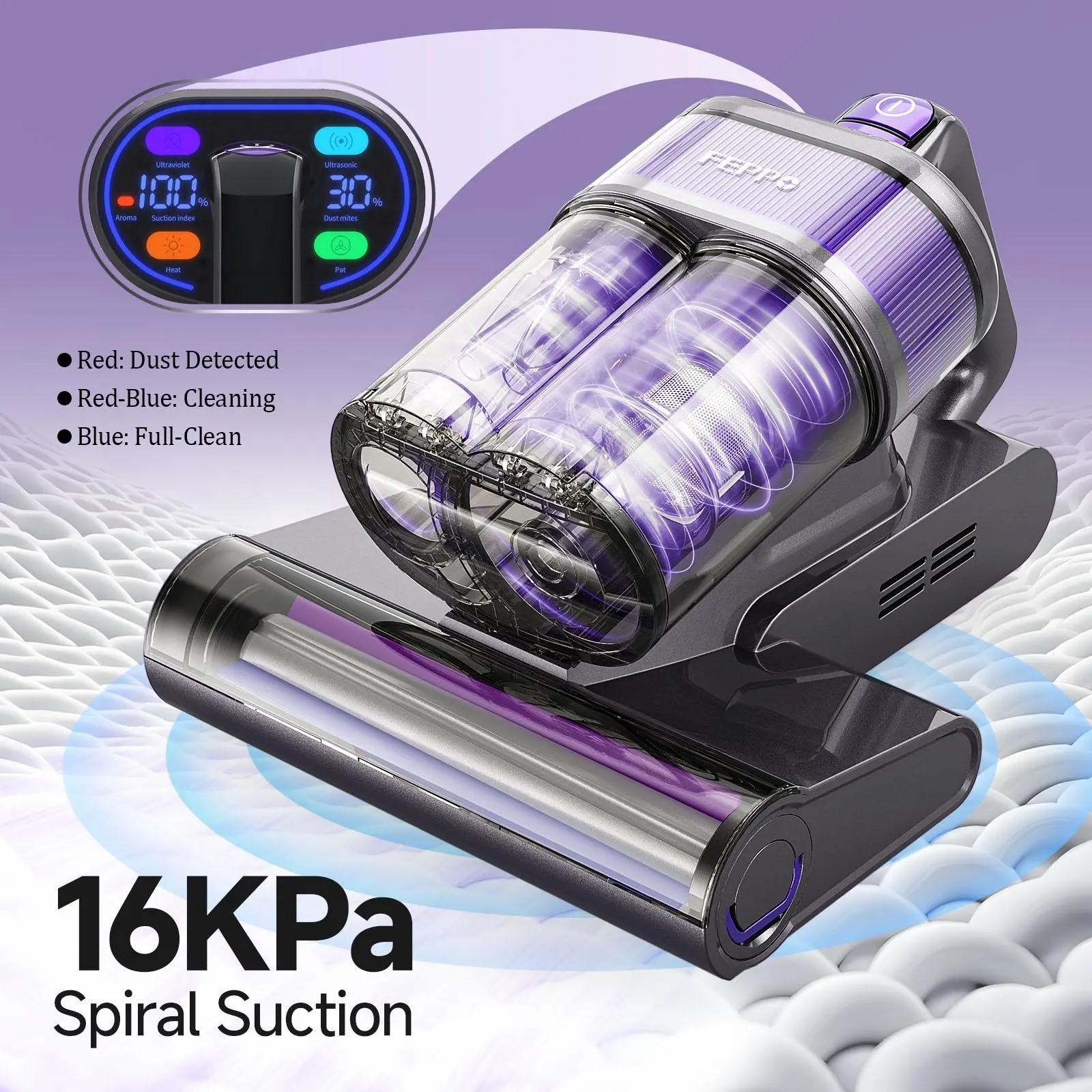FEPPO C026 Pro 4-in-1 Corded Handheld Deep Cleaner Mattress Vacuum, UV-C Light, 149℉ Hot Air, Aroma Tablet, LED Display, 40000/min Tapping, 16KPa Suction, HEPA Filter for Bed, Couch, Carpet,back to school,back to school haul
