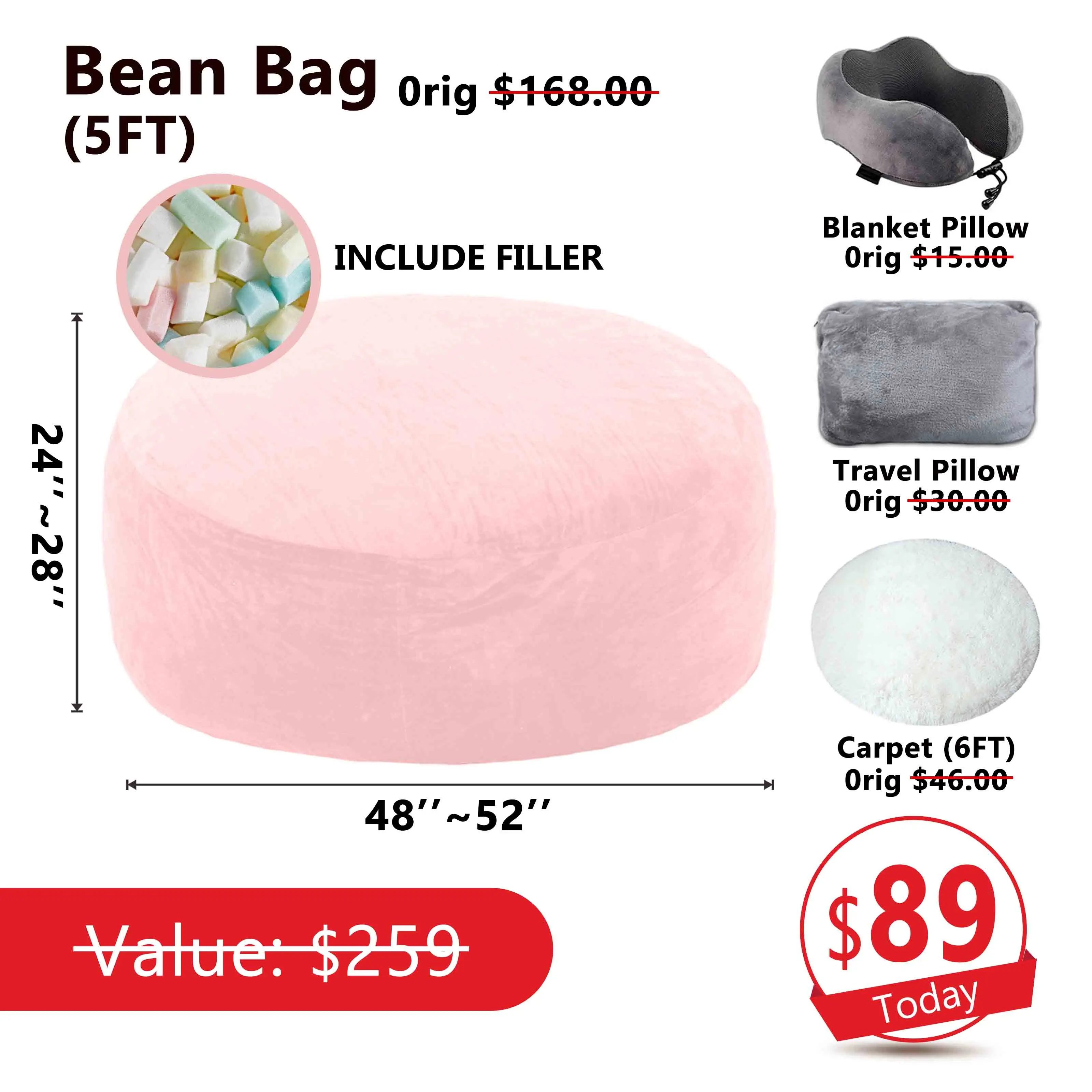 5FT Pink (Include Filler U-pillow Blanket Carpet)