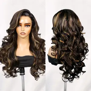 CurlyMe Pre-Styled Butterfly Cut Layered Highlight Brown Balayage C-Part 7x5 Lace Straight Human Hair Wear Go Wig