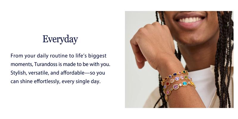 Turandoss 14K Gold Plated Gemstone Tennis Bracelet, Adjustable Colored Multi-Gem Bracelet for Women, Valentine’s Gift, Plus Size Friendly