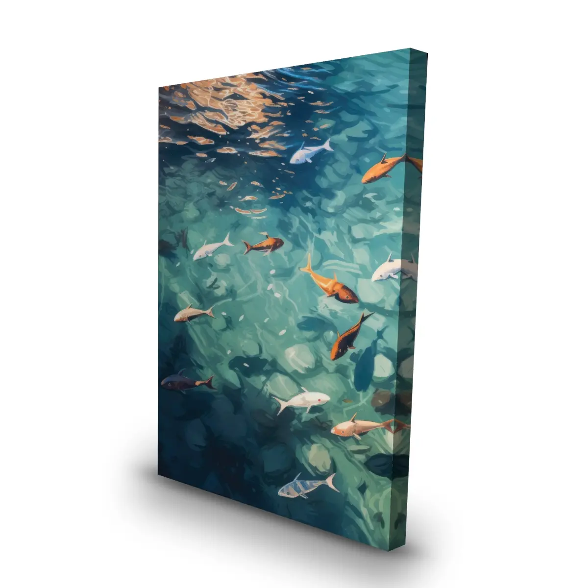 Pictorem C1RC2436RUOTGT 24 x 36 in. Caustic Fish - Orange Canvas Wall Art Print, Eclectic Animal Illustration Aquatic Pattern Home Supplies for Room Decor