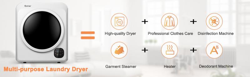 Costway- Portable Electric Clothes Dryer, Front Load, Compact Tumble Dryer with Stainless Steel Tub & Easy Control Panel