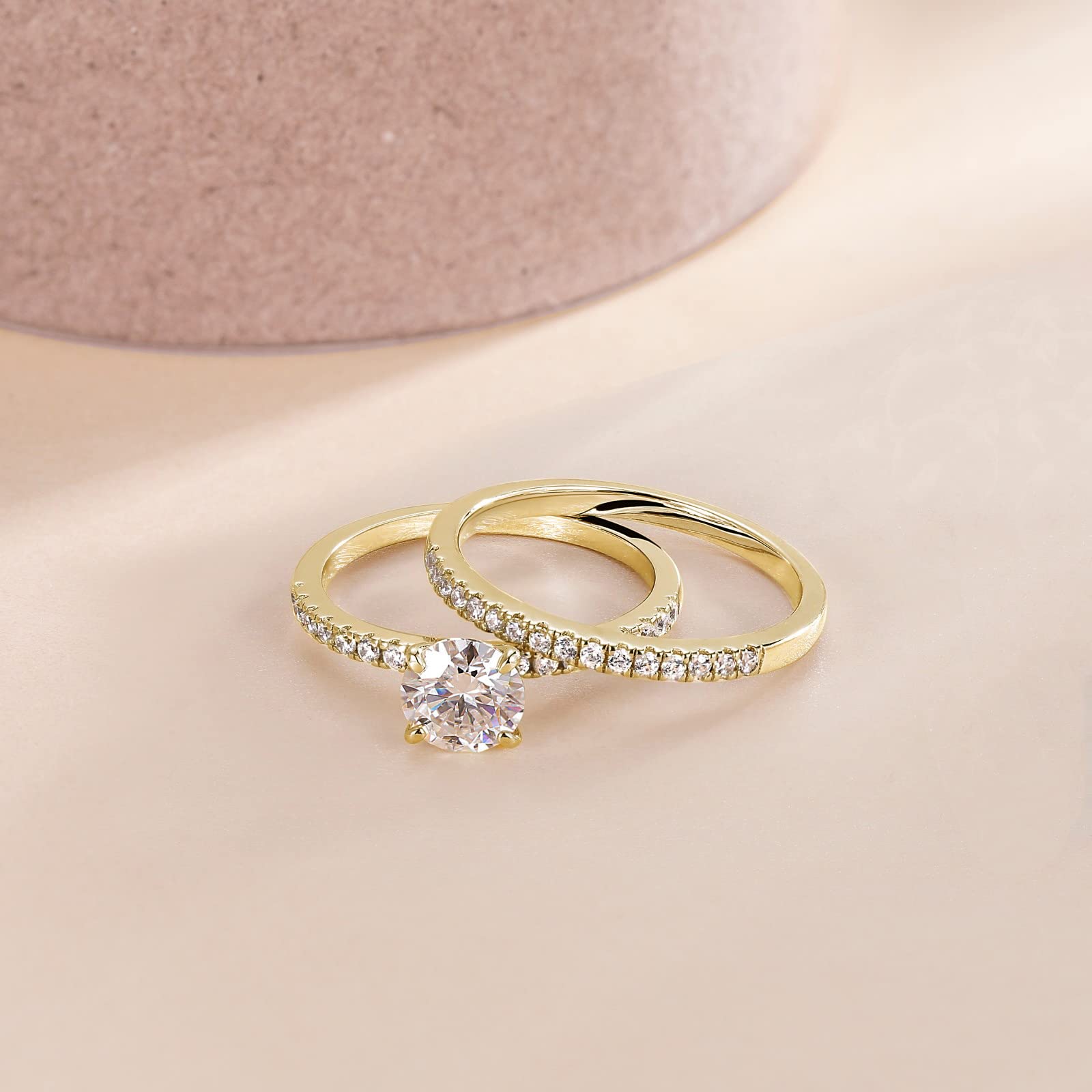 EAMTI 1.25CT 925 Sterling Silver Bridal Ring Sets Round CZ Engagement Promise Rings for Her Wedding Bands for Women