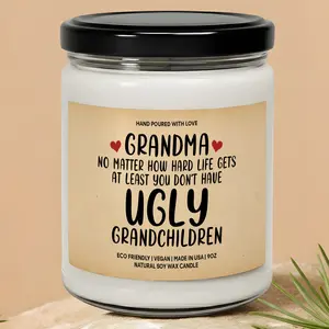 MAKEAGIFT Grandma No Matter How Hard Life Gets Candle, Grandma To Be Humor Gifts, Grandma Gift Candles, Funny Family Gift