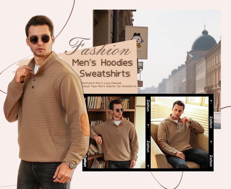 Zaitun Men'S Plus Size Casual Business Waffle Knit Pullover Quarter Zip Long Sleeve Sweatshirt Casual Fall Winter Fashion Tops