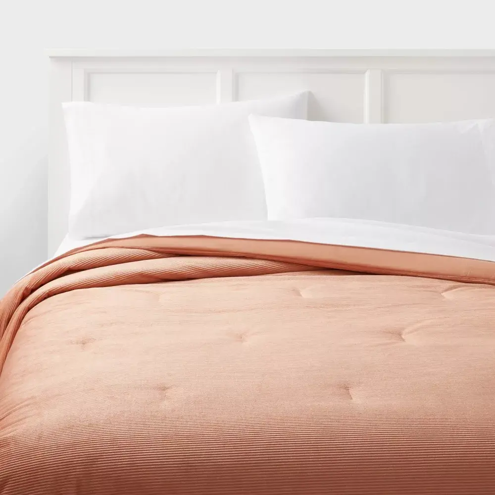 Twin/Twin Extra Long Corduroy Plush Comforter Copper - Room Essentials: Eco-Friendly Lightweight Duvet Insert for Dorm