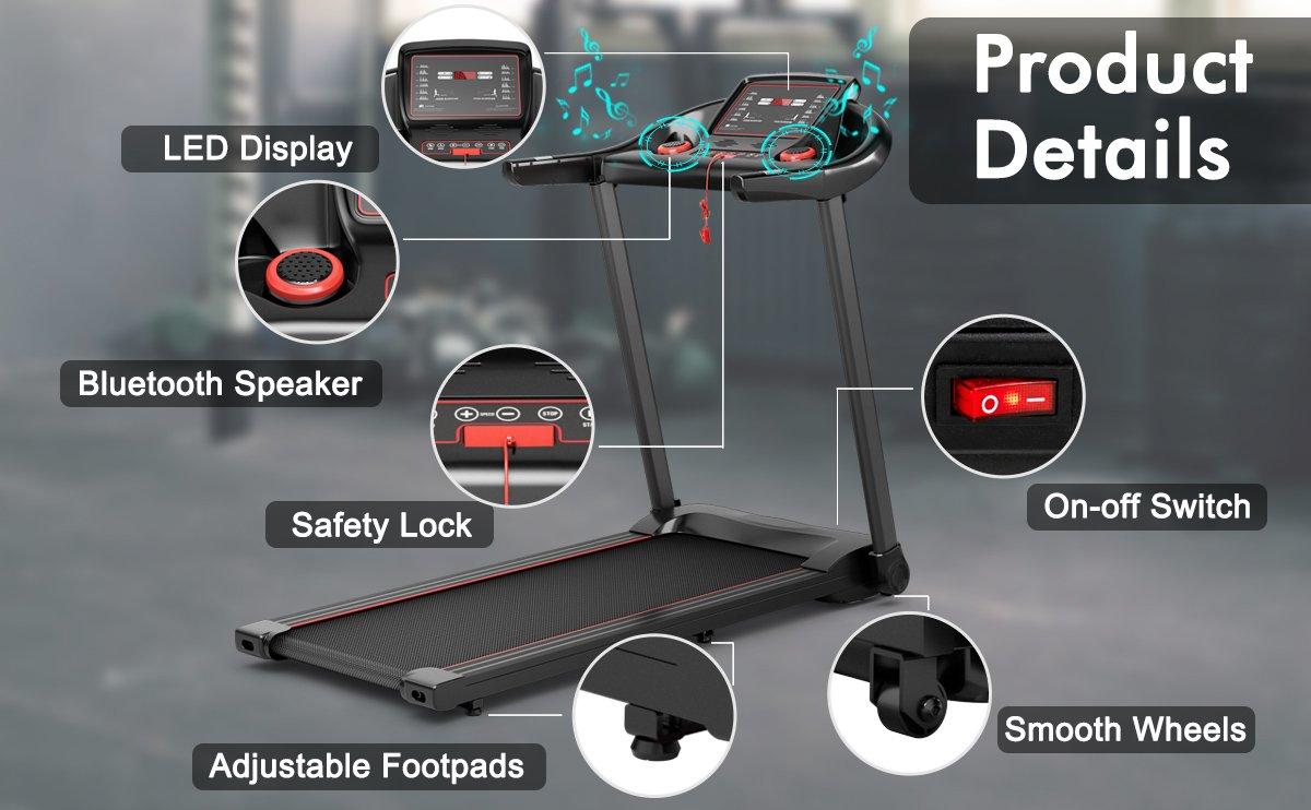 COSTWAY 7.5/8MPH Folding Treadmill, Portable Electric Superfit Treadmill W/APP Control, 12 Preset Programs, Blue Tooth Speaker, LED Display, Walking Running Machine for Home Office, Christmas Festival Gift Black Friday Cyber Monday