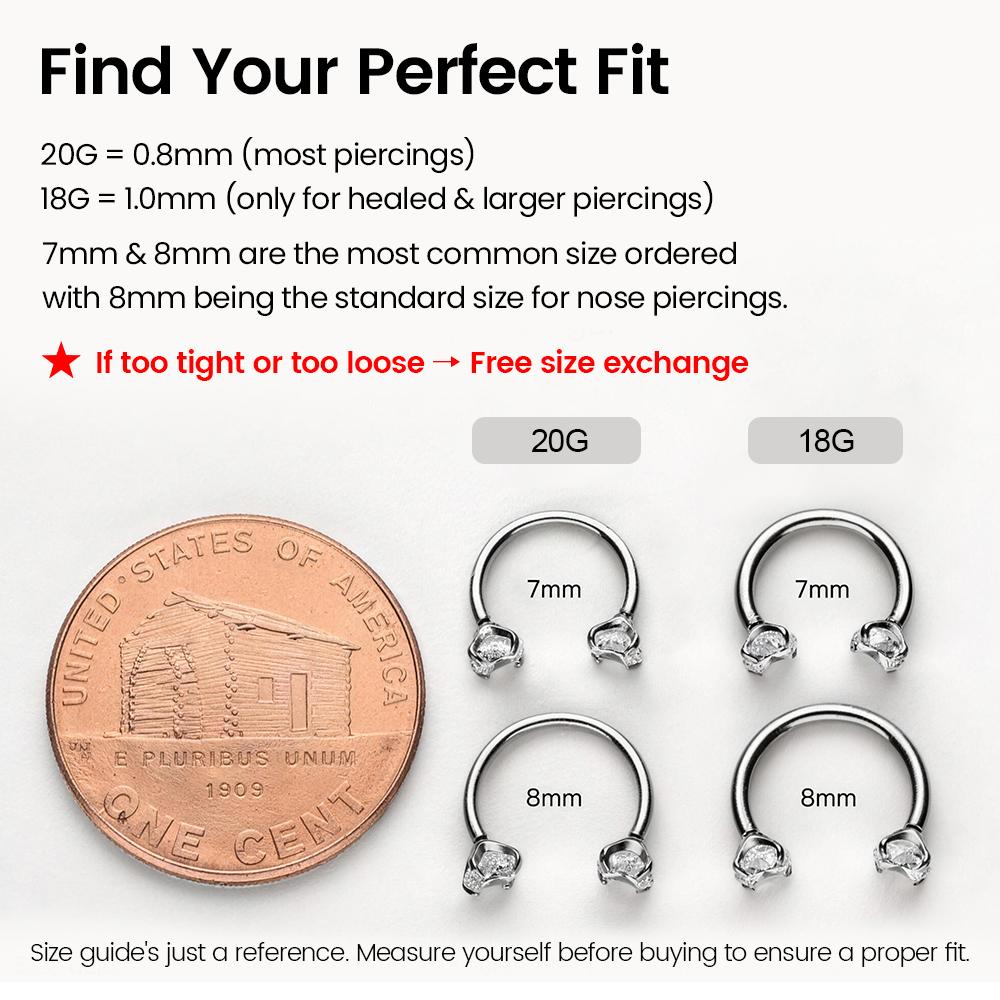 Titanium 20G/18G 7mm Horseshoe Nose Ring More Size (Free Gem Picker Tool) Internally Threaded Gems Lightweight Titanium 20G/18G 7mm Horseshoe Nose Ring More Size (Free Gem Picker Tool) Internally Threaded Gems Lightweight