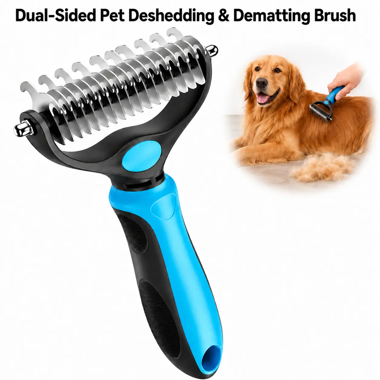 Dual-Sided Design Metal Pet Grooming Brush for Dogs & Cats - Extra-Wide Deshedding Rake with Safe Round Tips, Loose Hair Lift, Open Knot Fixer, Clean Tool for Long & Thick Coats, Universal Fit Undercoat Collector, Beauty/Hair Care