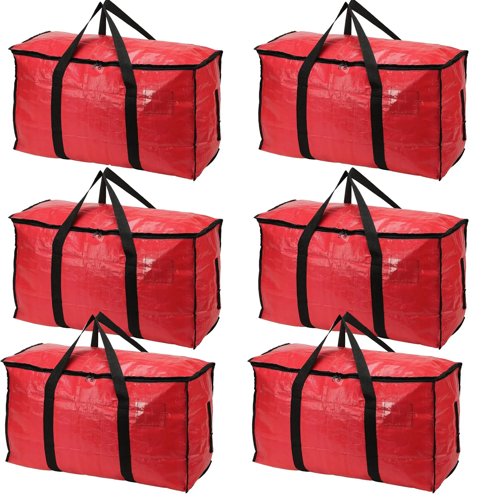 Foldable Heavy-Duty Waterproof Storage Bags (Pack of 4 or 6) with Reinforced Zippers and Handles Ideal for Storing Clothes and Quilts at Home or While Camping-Red