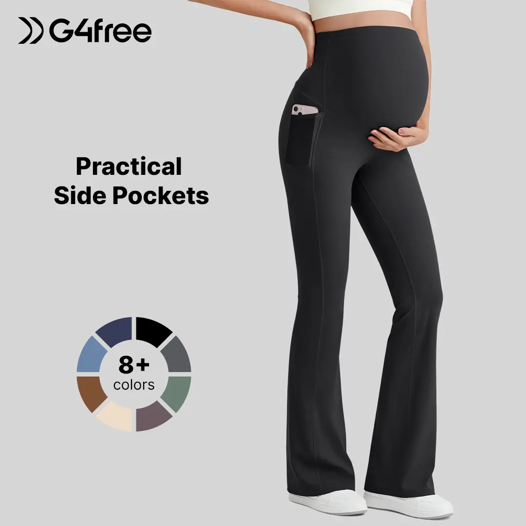 G4Free BareFeel Maternity Flare Leggings with Pockets - Over The Belly, Stretchy Pregnancy Activewear for Work, Casual Lounge Maternity Clothing