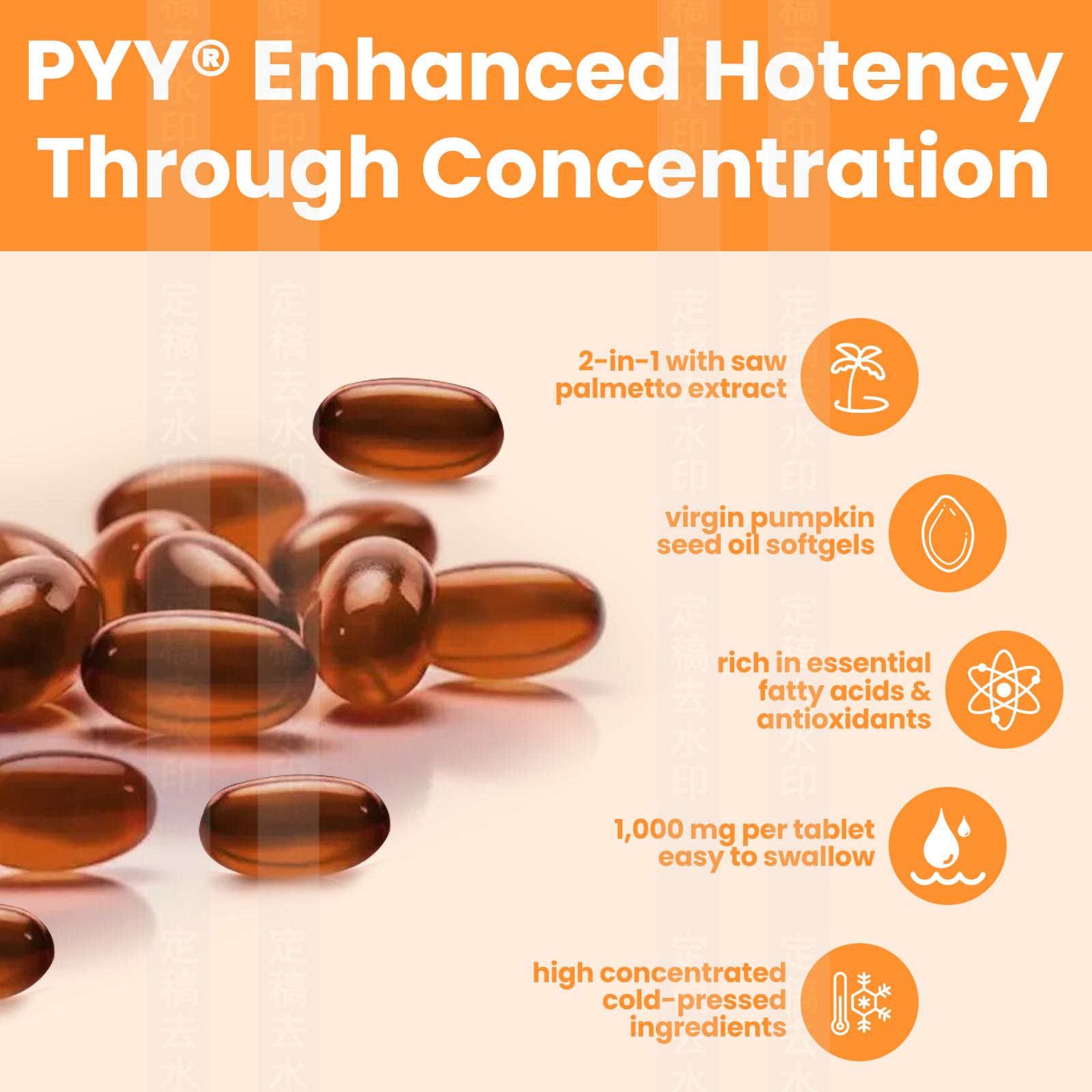 PYY Natural Pumpkin Seed Oil & Saw Palmetto Softgels 3000mg High Content Plant Esters 300 Capsules Supplement for Hair and Prostate Support Cold Pressed Non-GMO Healthcare Formula