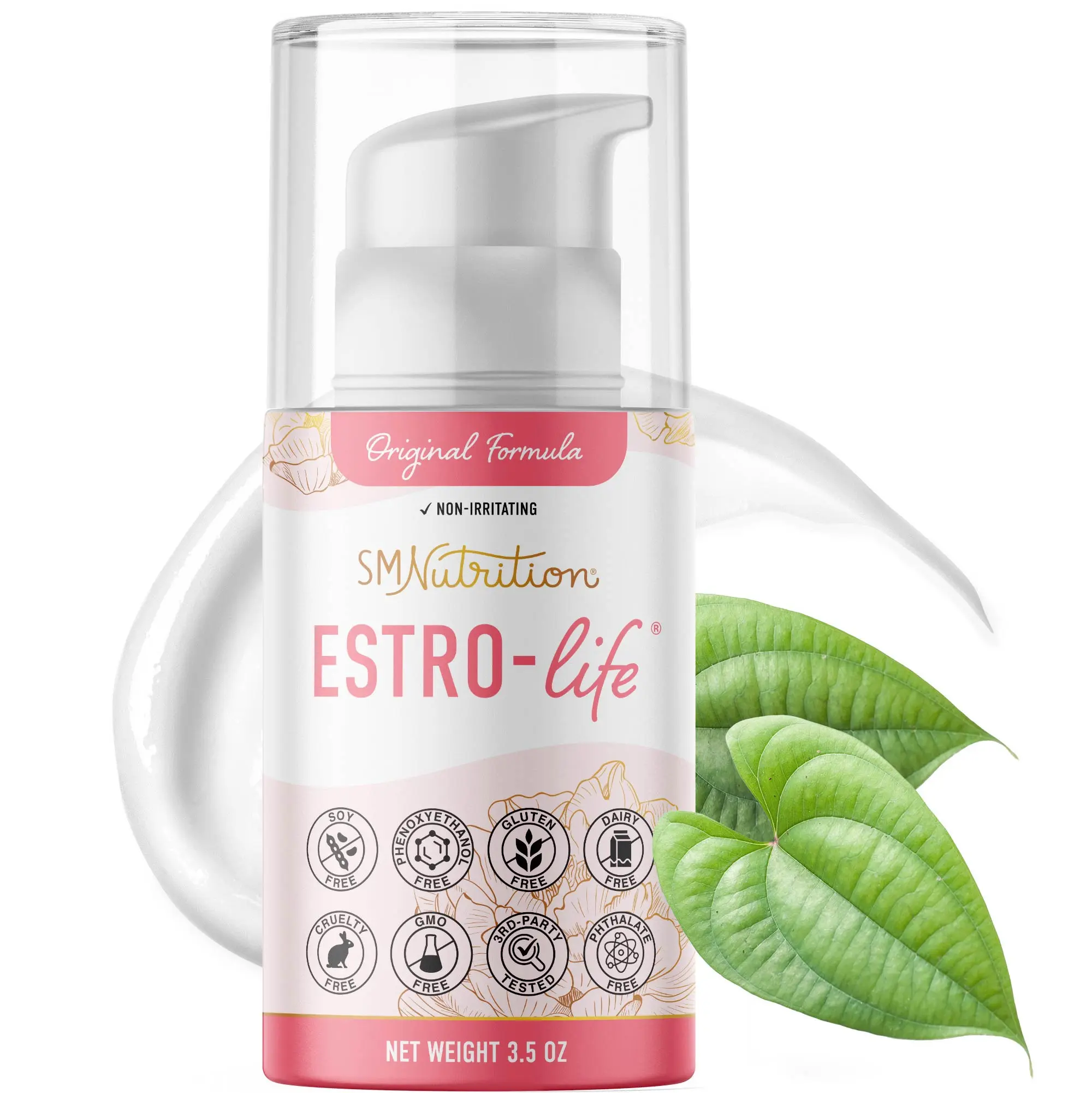 SM Nutrition Original Estro-Life Balancing Skin Cream for Women | Cosmetic Skin Cream with 175mg of Estriol per Container with Vitamin A | Soy-Free, Cruelty-Free, and Non-GMO | 84 Applications, 3.5oz Pump