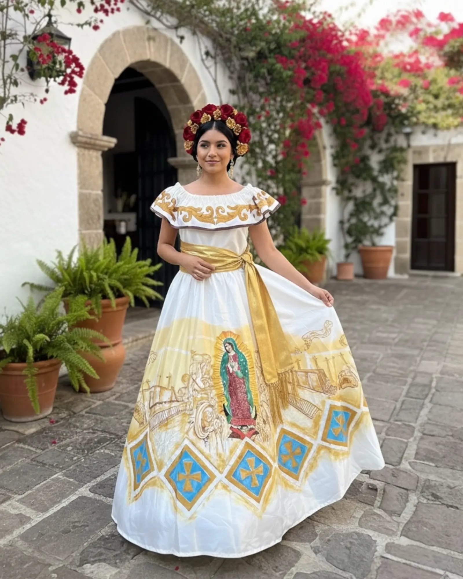 Hand-Painted Virgin of Guadalupe Gala Dress