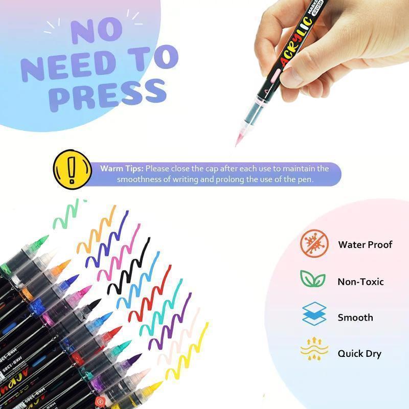 36Colors Acrylic Paint Markers, Brush Tip Paint Pens Acrylic Markers with Waterproof Long-Lasting Ink for Rock, Canvas, Fabric, Wood, Paper, Glass, Stone, Coloring Book DIY Crafts Art Supplies