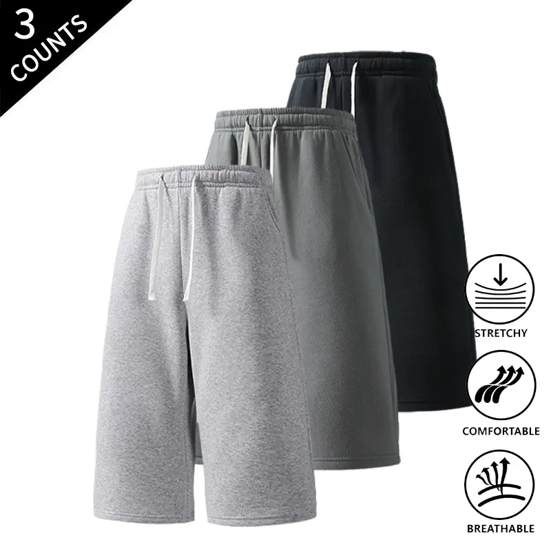 3-Pack Summer Vibes Men’s 7/8 Length Baggy Sweatpants Shorts with Elastic Drawstring, Casual Long Shorts for Everyday Summer Wear