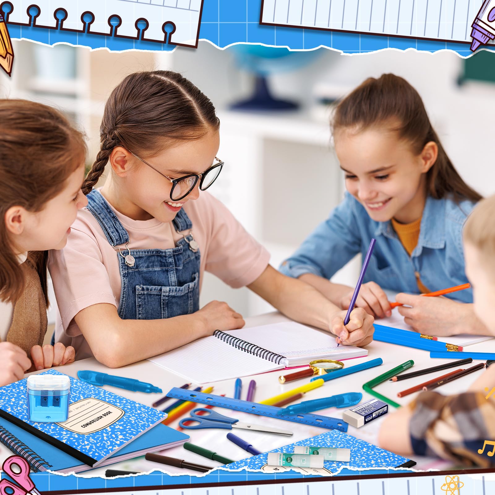 39 Pcs Back to School Supplies Kit, Include Pencils Scissors Ruler Eraser Crayon Sharpener Notebook Pencil Case Folder Notebook for Teachers & Kids - Supplies kit for Girls & Boys