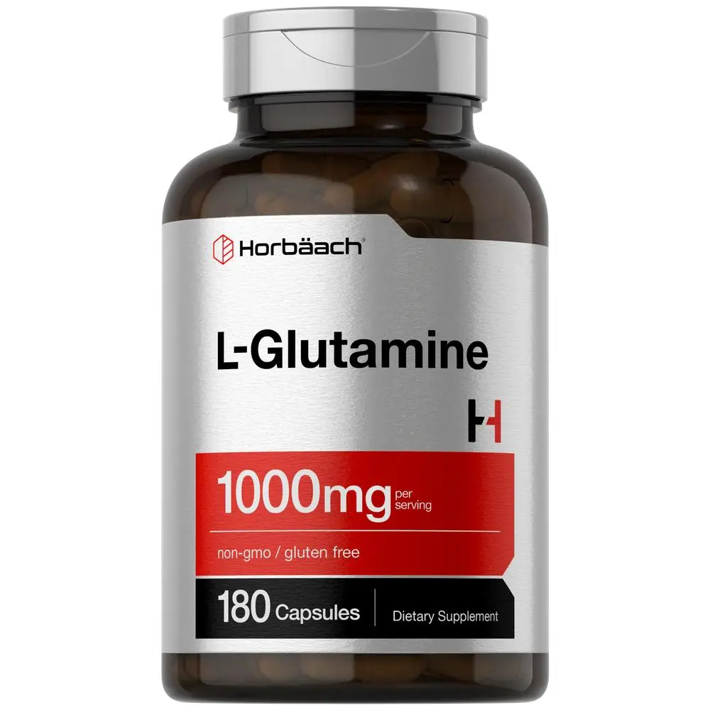 Horbaach L Glutamine Capsules 1000mg | 180 Powder Pills | Supplement For Women and Men | Pre Workout & Post Workout | Non-GMO & Gluten Free