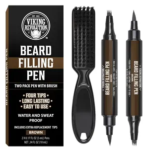 Viking Revolution Beard Pen (2 Pack) - Brown Beard Pencil Filler for Men Lapiz para Barba de Hombre - Beard Filler for Men Waterproof Beard Filling Pen Kit - Long Lasting Beard Filler Pen with Brush