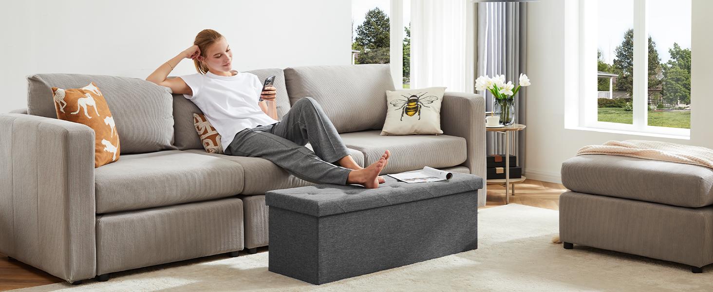 Sweet Furniture S - Folding Storage Ottoman Bench, Foot Rest Stool with Padded Seat, Large Toy Box Storage Chest with Seatin, Holds up to 660 lb-Grey