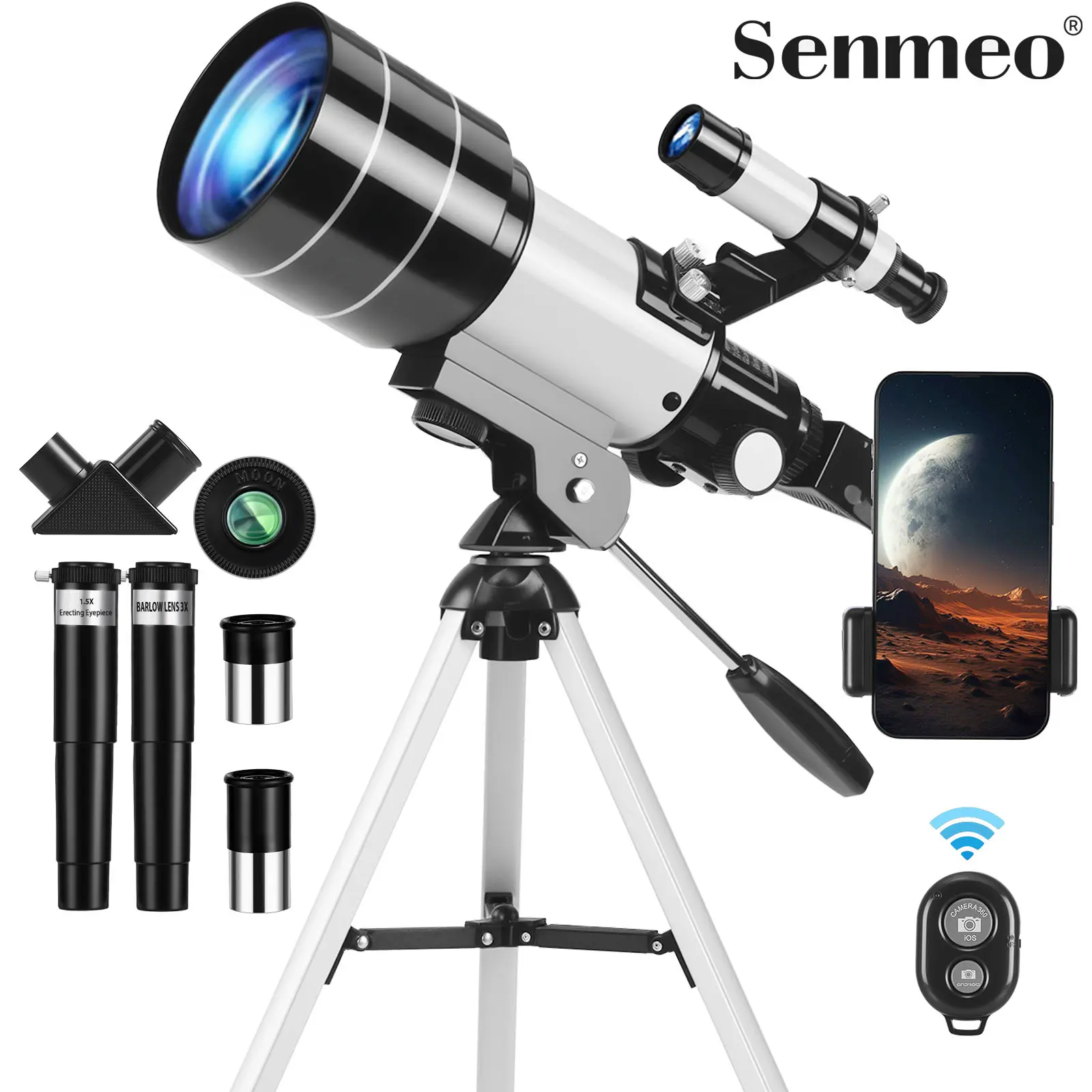 Senmeo Astronomical Telescope Set for Adults & Kids, 70mm Aperture Refractor Telescope for Beginners, 15X-150X Portable Travel Telescope with Phone Adapter & Remote Lightweight Enhanced