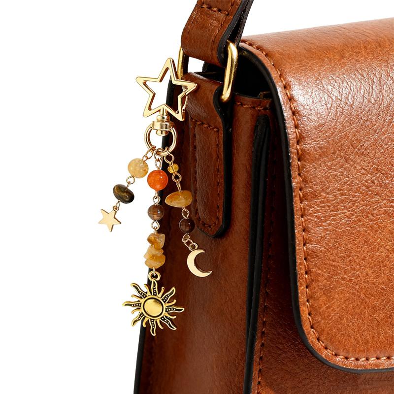 Sun and Moon Design Keychain Colorful Star Beads Key Chain Gemstone Charm, Y2K Aesthetic Boho Hippie Purse Charm for Women,Men, Handbag & Backpack Decoration, Christmas Gifts