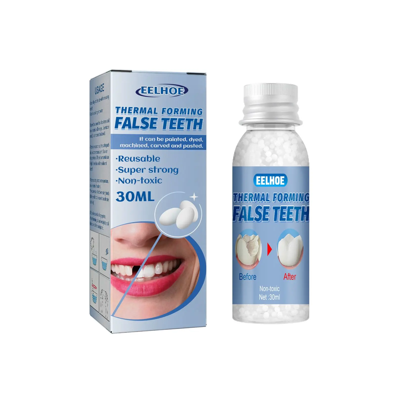 EELHOE Repair Thermoplastic Bead 30ML Reusable Super Strong Non-Toxic for Thermal Forming False Teeth Repair Bead tooth armor tooth  armor kit