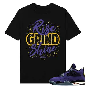 Unisex T-shirt To Match Sneakers Jordan 4 Purple and Gold Sportswear - Rise Grind Shine. 100% Cotton for Casual Wear. Comfortable Summer Unisex T-Shirt to match Jordan Sneaker. Streetwear Style. urban outfitters Los Angeles Basketball Style