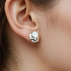Trendy 2026 Viral TikTok Stud Earrings for Women Irregular Textured White Mother of Pearl Inlay Silver Tone Dainty Elegant Hypoallergenic Daily Wear Office Commute Date Night Party Wear Fashion Jewelry Gift for Her Birthday Anniversary Bridesmaid Holiday