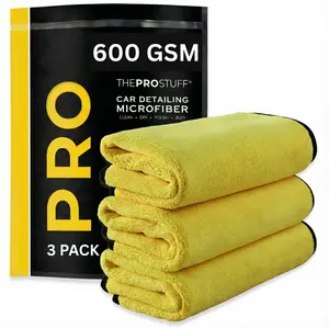 TheProStuff Microfiber Towels for Cars 600 GSM Super Soft Dual-Sided Tagless Scratch-Free Lint-Free Cloth 16"x16" Pack of 3
