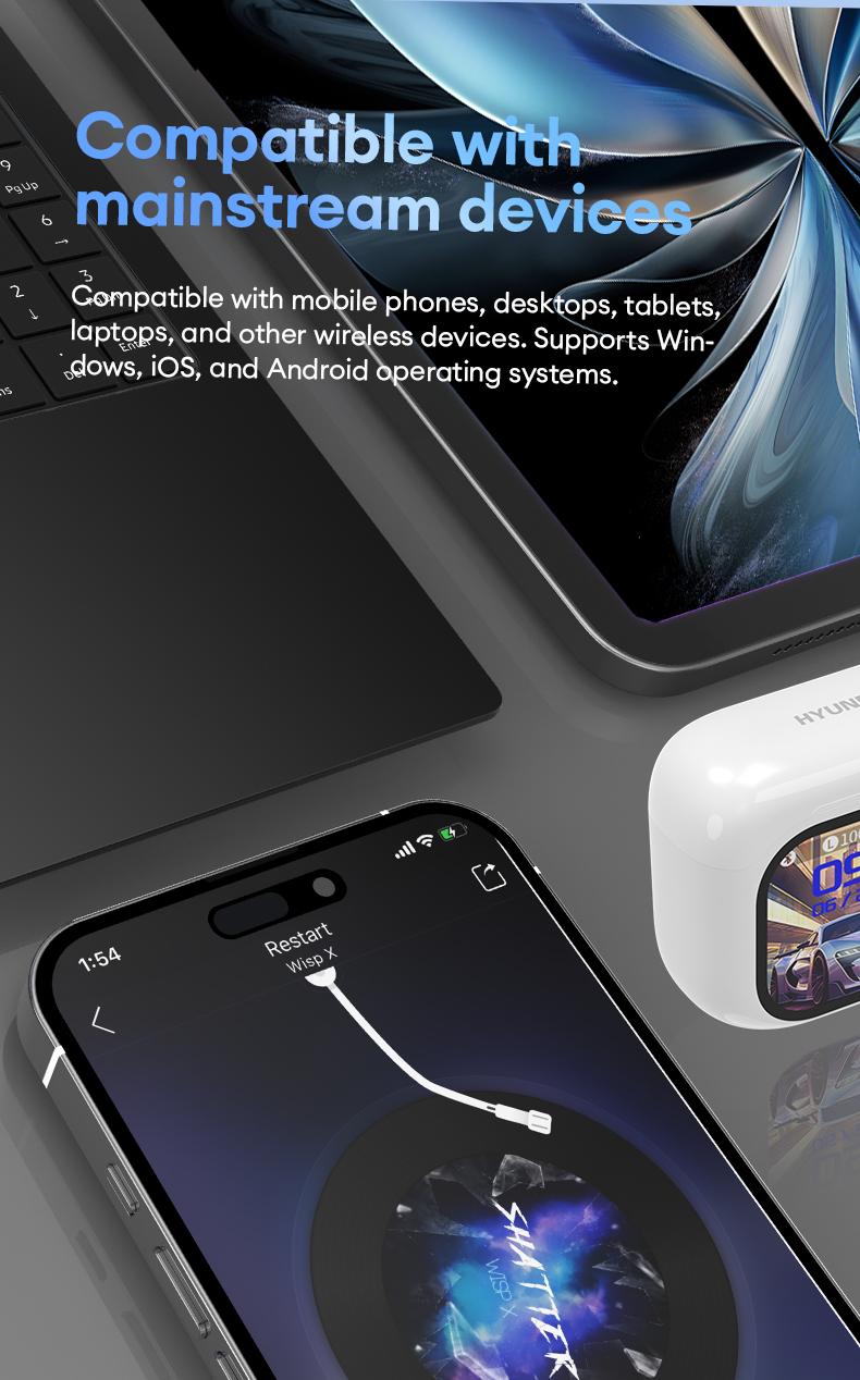 HYUNDAI Y48 Bluetooth 6.0 Earphones LED Display High Fidelity Waterproof Wireless Earbuds with Built-in Microphone for Office Sports Study Audio Calls Electronic Earbud Headset Black