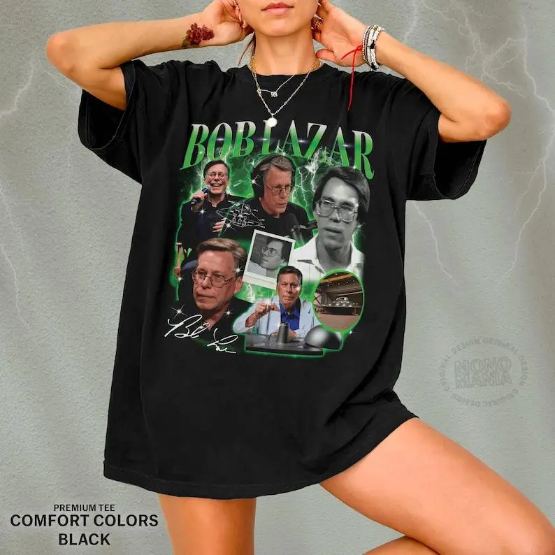 Women's Cotton Round Neck Casual Wear Graphic Print T-Shirt - Bob Lazar, Area 51, UFO Pyramid, Alien, JRE, Bootleg Rap Art, Machine Washable Streetwear Top