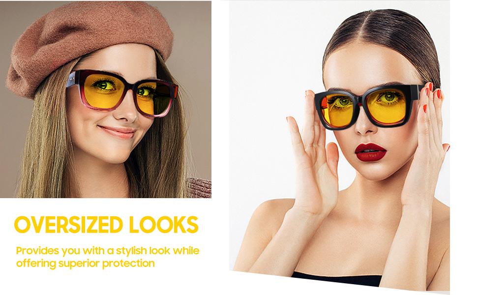 Trendy Oversized Fit Over Night Vision Driving Glasses Anti Glare for Women Men Polarized Nighttime Glasses IF7511