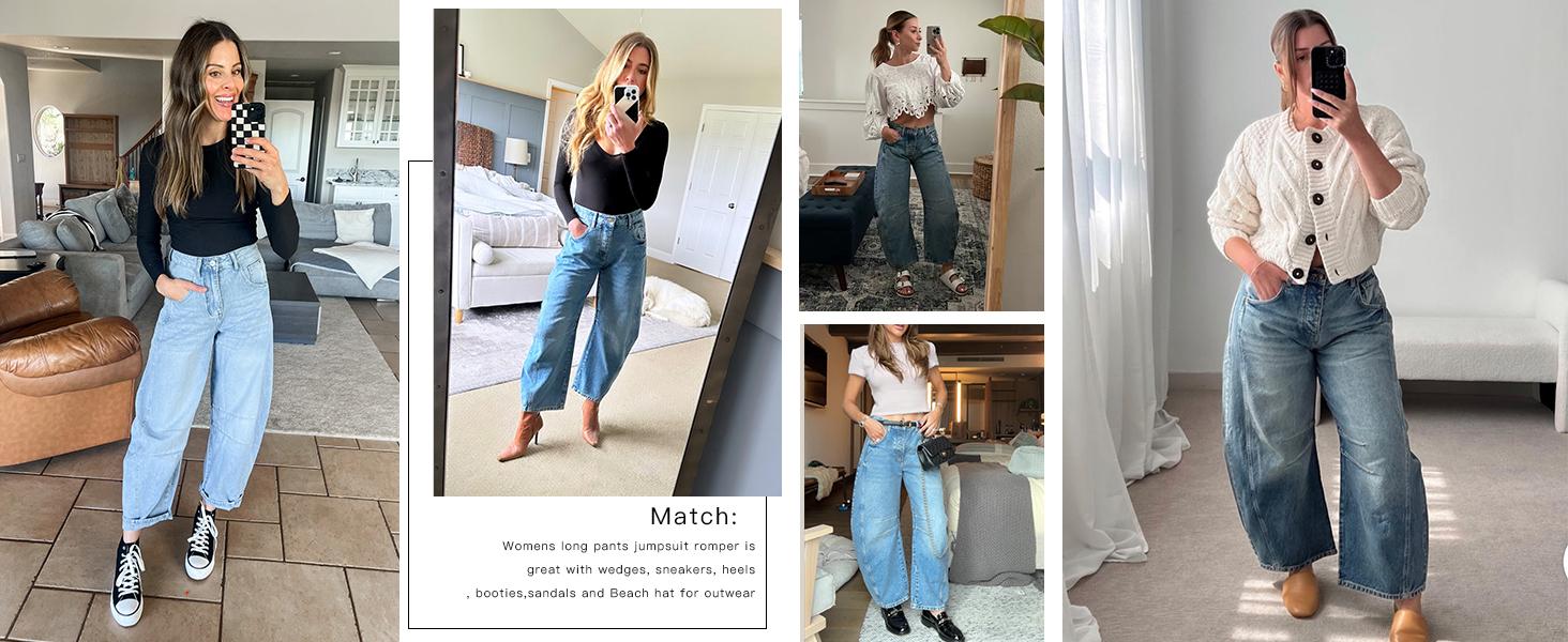 PiePieBuy Women's Vintage Boyfriend Jeans Baggy Wide Leg Denim Pants with Mid Rise Barrel Leg Ankle Length Loose Trouser Bottom Style Cute Blue Womenswear Casual Fit Fabric Pockets PiePieBuy Women's Vintage Boyfriend Jeans Baggy Wide Leg Denim Pants with Mid Rise Barrel Leg Ankle Length Loose Trouser Bottom Style Cute Blue Womenswear Casual Fit Fabric Pockets