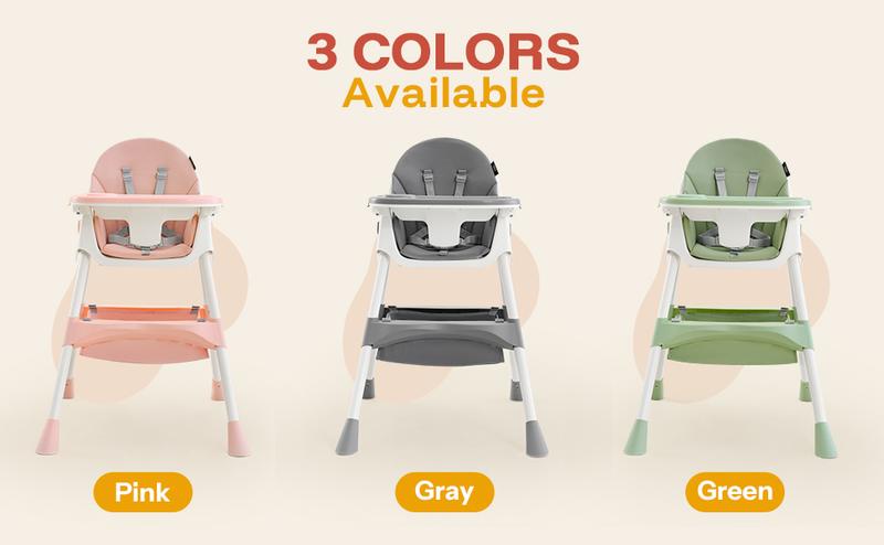 HARPPA 6-in-1 Foldable Baby High Chair, Baby Fedding Chair & Rocking Chair, Adjustable Heights, Booster Seat With 5-Point Safety Harness & Removable Tray, Easy to Clean, Baby Items, Toddler Christmas Gifts