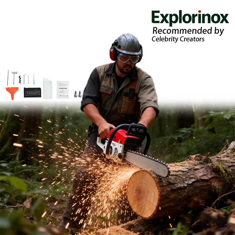 Explorinox 58cc 20 Inch Gas Chainsaw, Gas Power Chainsaw Gas Chain Saw High Power Multifunction Wood Chainsaw for Trees Wood Farm Garden Ranch Metal