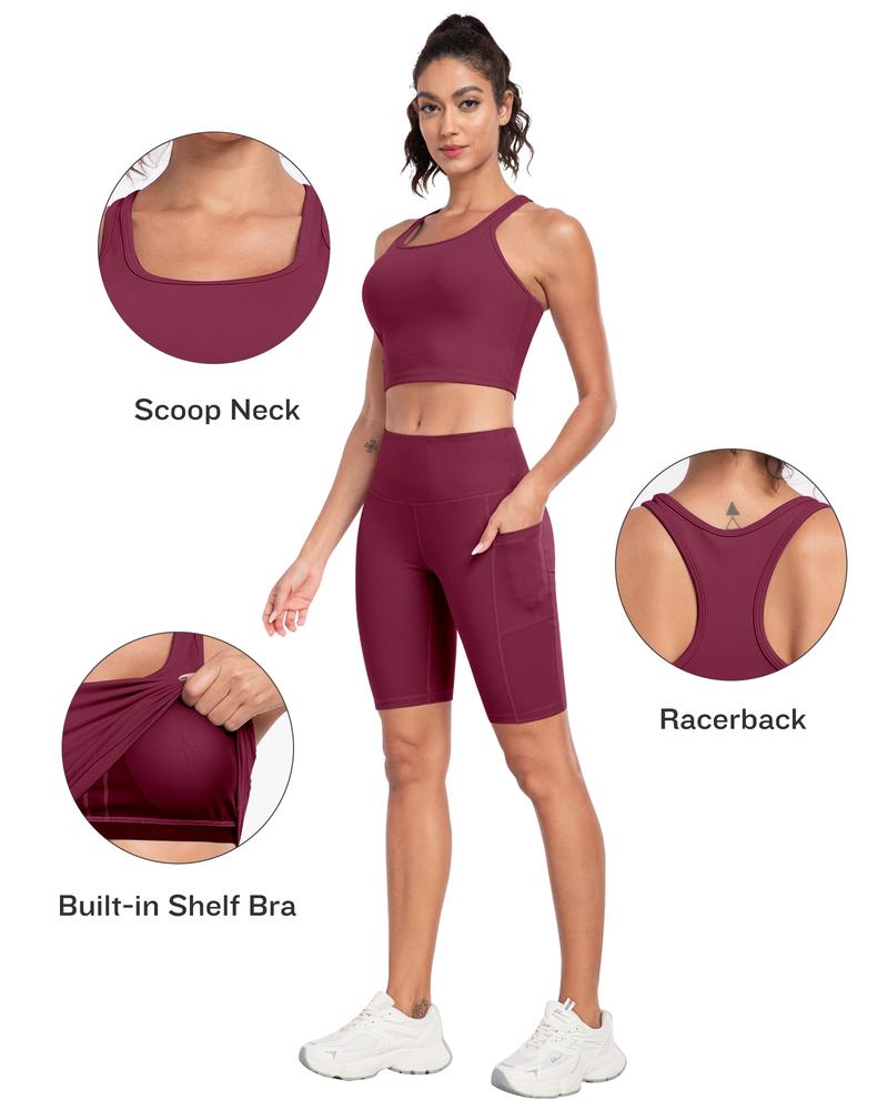 【Free 3-Day Shipping】2026 New 2-Piece Workout Set Racerback Longline Sports Bra & Mult-Pockets Biker Shorts Comfortable Breathable for Everyday Wear Fitness Running Training Sportswear Spring Autumn - Sporty Casual Seamless