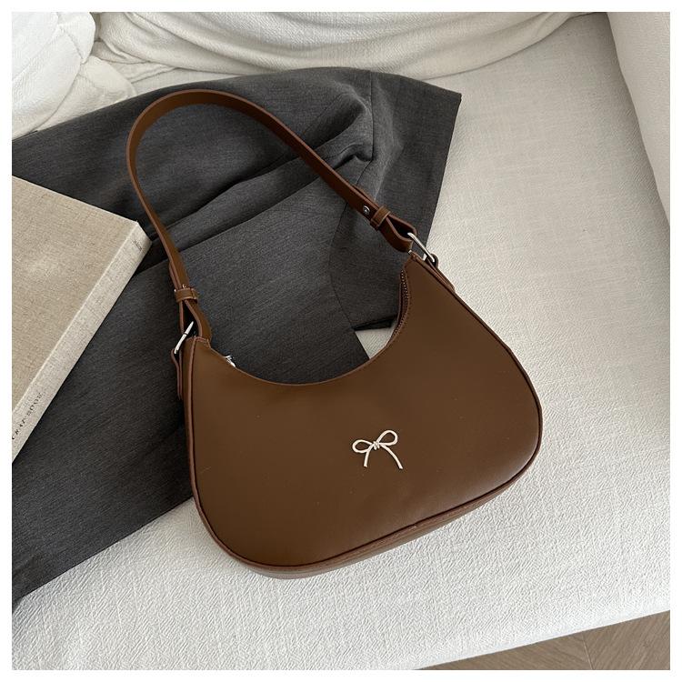 Shoulder Bag for Women, Hobo Handbags Trendy Y2K Purses Patent Leather Clutch Bag Cute Bow Purse  crescent  bag brown  purse