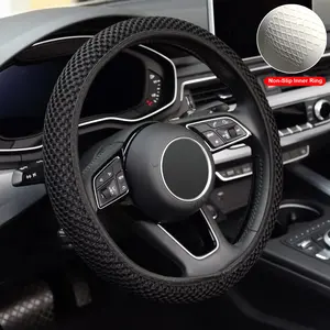 Universal 15 inch Breathable Soft Microfiber Ice Silk Fabric Steering Wheel Cover, Anti-Slip Inner Rubber,Warm in Winter and Cool in Summer