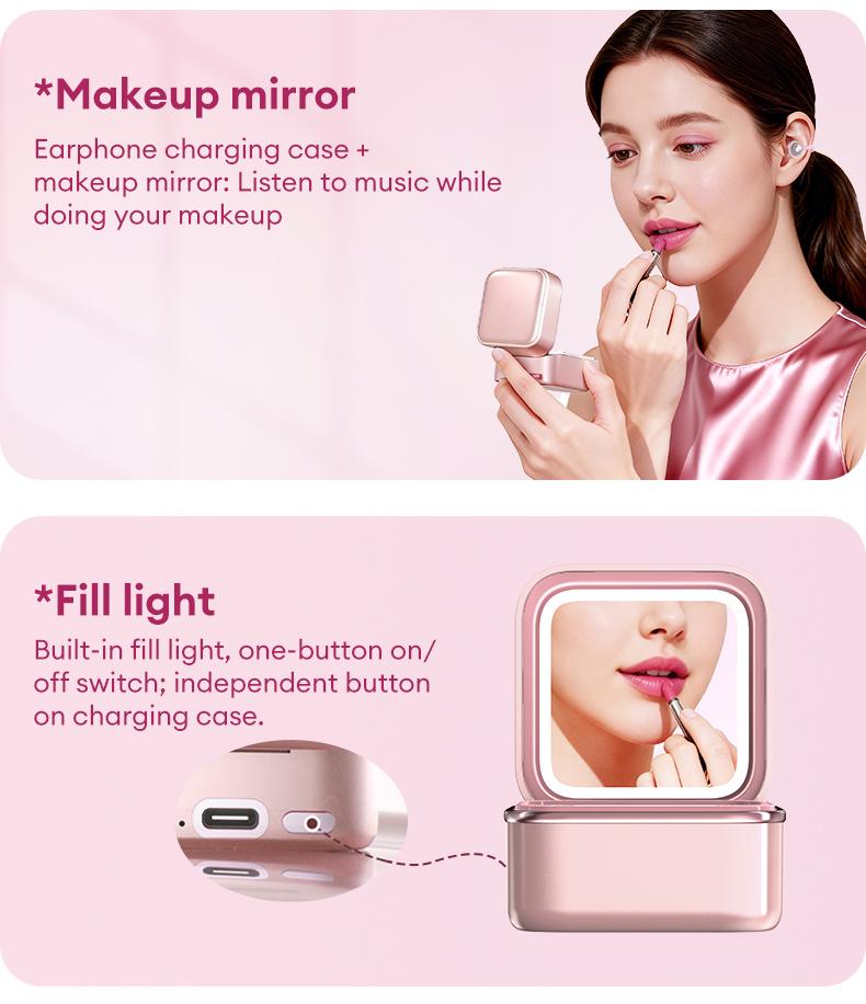 PAXA M161 Stylish Clip-On Wireless Headphones with Bluetooth 6.0, Built-In Makeup Mirror & Fill Light, Hi-Definition Sound, Low-Power Stable Connection, Audio Earbuds for Music & Phone Calls, Perfect Gift for Girls PAXA M161 Stylish Clip-On Wireless Headphones with Bluetooth 6.0, Built-In Makeup Mirror & Fill Light, Hi-Definition Sound, Low-Power Stable Connection, Audio Earbuds for Music & Phone Calls, Perfect Gift for Girls